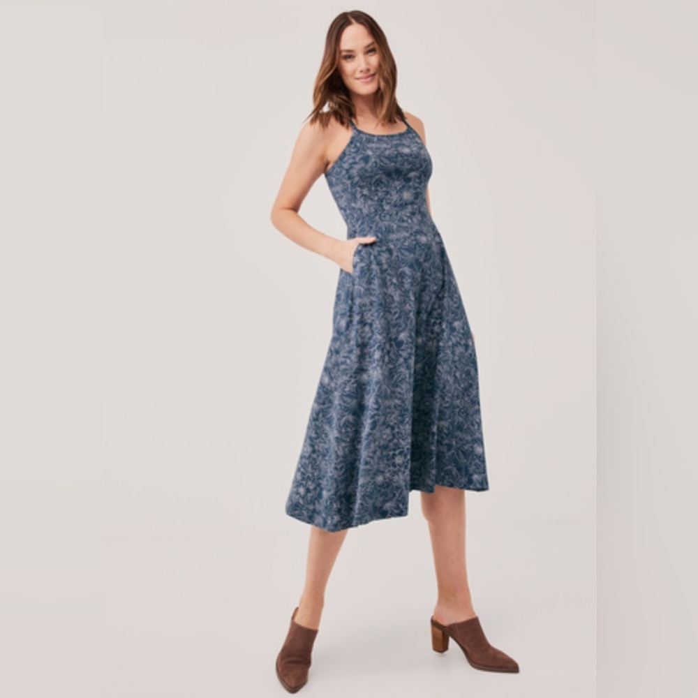 Pact Blue Floral Midi Dress NWT!